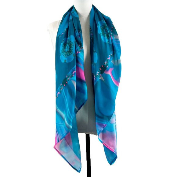 Hawaiian Sand Dollars Pschedelic Blue Extra Large Chiffon Scarf Wrap - Picture 11 of 12